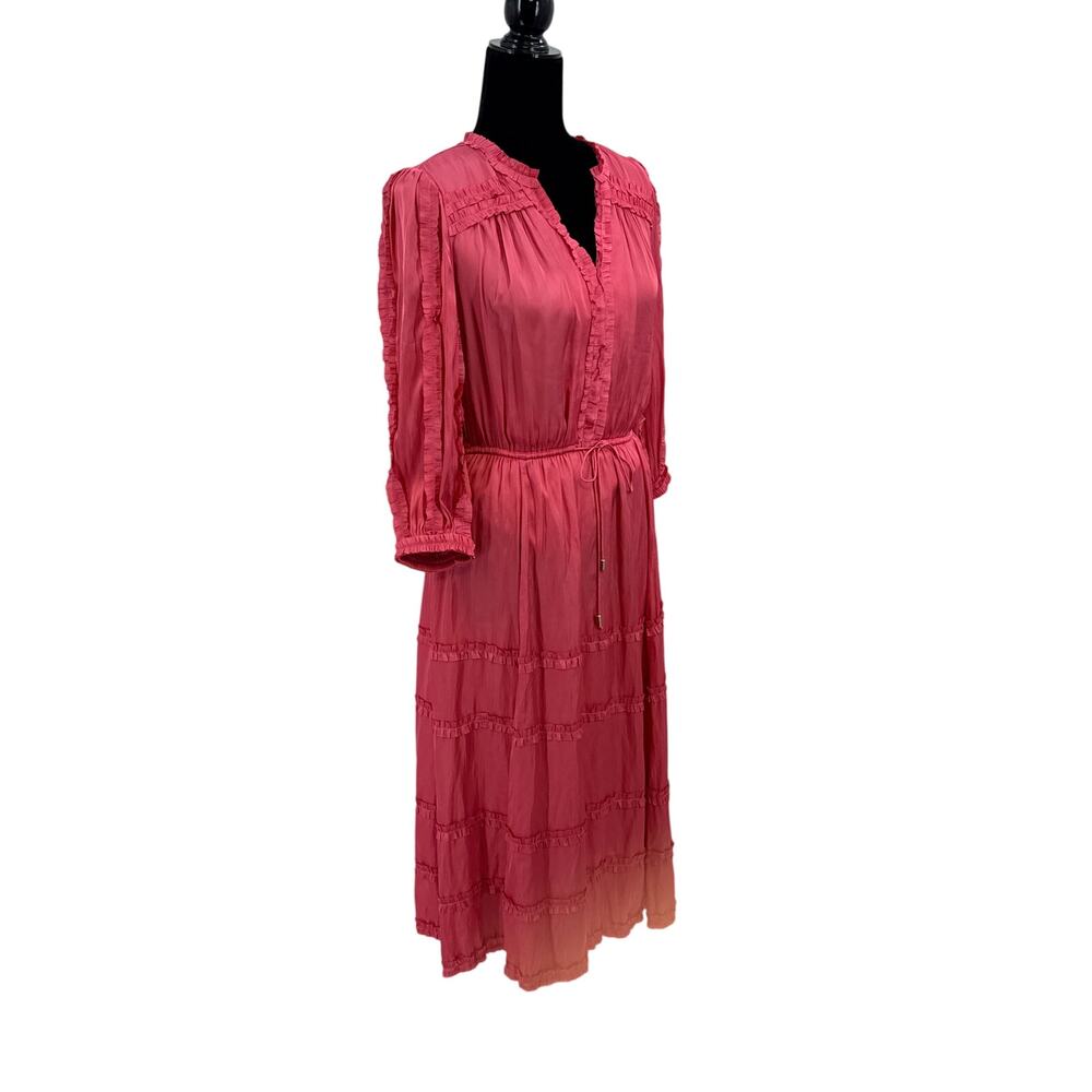 Chico's Midi Tie Waist Ruffle Dress French Rose 2/12 - Picture 1 of 5